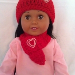 Doll Hat/Scarf Set - Red wtih Heart