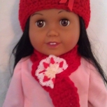 Doll Hat/Scarf Set - Red wtih Lace & Heart