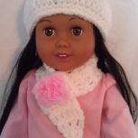 Doll Hat/Scarf Set - White with Pink Flower