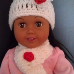 Doll Hat/Scarf Set - White with Red Flower