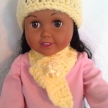 Doll Hat/Scarf Set - Yellow with Yellow Flower