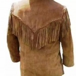 Men's Cowboy Western Cowhide Suede Jacket Brown Color With Fringes # 5