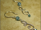 Aqua Crystal & Double Curves Silver Earrings