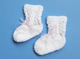 Baby Girl Hand-Knitted Socks/Booties (White)