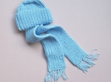 Baby Hand-Knitted Hat with Scarf (Blue)