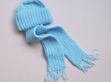 Baby Hand-Knitted Hat with Scarf (Blue)
