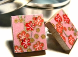 Cherry Blossom...Japanese Chiyogami Flower Paper Post Earrings..On Recycled Scrabble Tile with Decorative Storage Tin...on sale