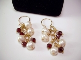 Freshwater Pearls and Garnet Earrings