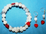Graceful Freshwater Pearls and red heart Czech glass beads  Bracelet with Bonus earrings  (SOLD OUT)