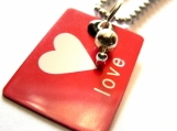 Love ID Tag Metal Pendant on Ball Chain Necklace...Dog Tag Style Jewelry