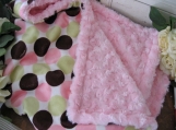 Baby Custom Stroller/lap Blanket boutique Disco Polka dot Minky rosebud Personalized embroidery