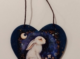 Sad Bunny Rabbit Wood Ornament Hanging Decor New Moon Flowers