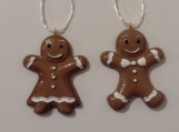 Set of 2 Gingerbread Man and Woman Christmas Ornaments Handmade 