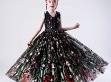 Black A-line V-neck Floral Flower Girl Dress Formal Girl Dress