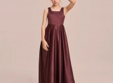 Burgundy Satin Flower Girl Dress Birthday Party Girl Dress