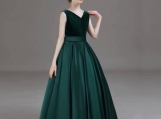 Dark Green Satin Flower Girl Dress Birthday Party Dress