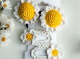 Handmade Crochet Daisy Hair Clip Set - Cute and Elegant Accessory