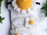 Handmade Crochet Daisy Hair Clip Set - Natural and Elegant