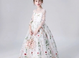 Princess White/Black Floral Flower Girl Dress 