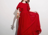 Red Scoop Chiffon Flower Girl Dress Open Back  Birthday Dress