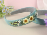 Vintage Floral Embroidered Headband, Linen Hairband