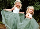 A-line Sage Tulle Floor Length Flower Girl Dress 