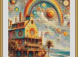 Abstract Beach House Cross Stitch Pattern