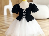 Black and White Flowers Girl Dress Birthday Party Dress