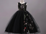 Black Tull Floral Flower Girl Dress Formal Birthday Party Dress 