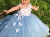 Blue Butterflies Flower Girl Dress Birthday Party Dress