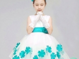 Blue Flowers Petals Flower Girl Dress Birthday Party Dress