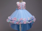 Blue Handmade Flowers Flower Girl Dress Birthday Party Dress