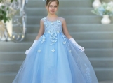 Blue Handmade Flowers Flower Girl Dress Birthday Party Dress