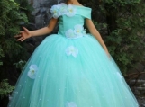 Blue Handmade Flowers Flower Girl Dress Birthday Party Dress