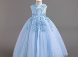 Blue Lace Flowers Girl Dress Birthday Party Dress 