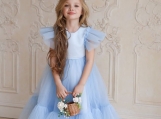 Blue Lovely Cute Flower Girl Dress Birthday Party Dress 