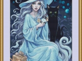 Blue Witch Cross Stitch Pattern