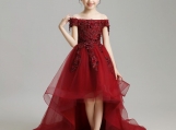 Burgundy Hilo Lace Appliques Flower Girl Dress Formal Dress 