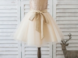 Champagne Tulle Short Flower Girl Dress Birthday Dress