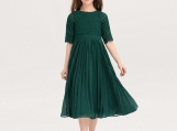 Dark Green Crew Flower Girl Dress Formal Dress