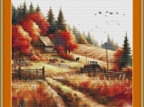 Farm In Fall Cross Stitch Pattern