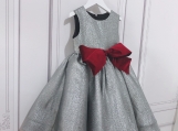 Gray Scoop Flower Girl Dress with Bow