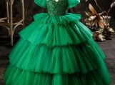 Green Cap Sleeves Tutu Flower Girl Dress Formal Dress