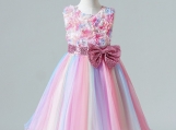 Multi-colored Handmade Flowers Tulle Flower Girl Dress 