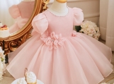 Pink Bow Flowers Girl Dress Birthday Party Dress 