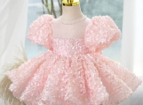 Pink Bow Sequins Flowers Girl Dress Birthday Party Dress 