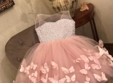 Pink Butterflies Flower Girl Dress Birthday Party Dress