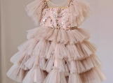 Pink Cute Tiered Sequins Flower Girl Dress Birthday Party Dress