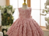 Pink Flowers Tulle Flower Girl Dress Birthday Party Dress