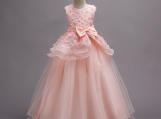 Pink Handmade Flowers Flower Girl Dress Birthday Party Dress